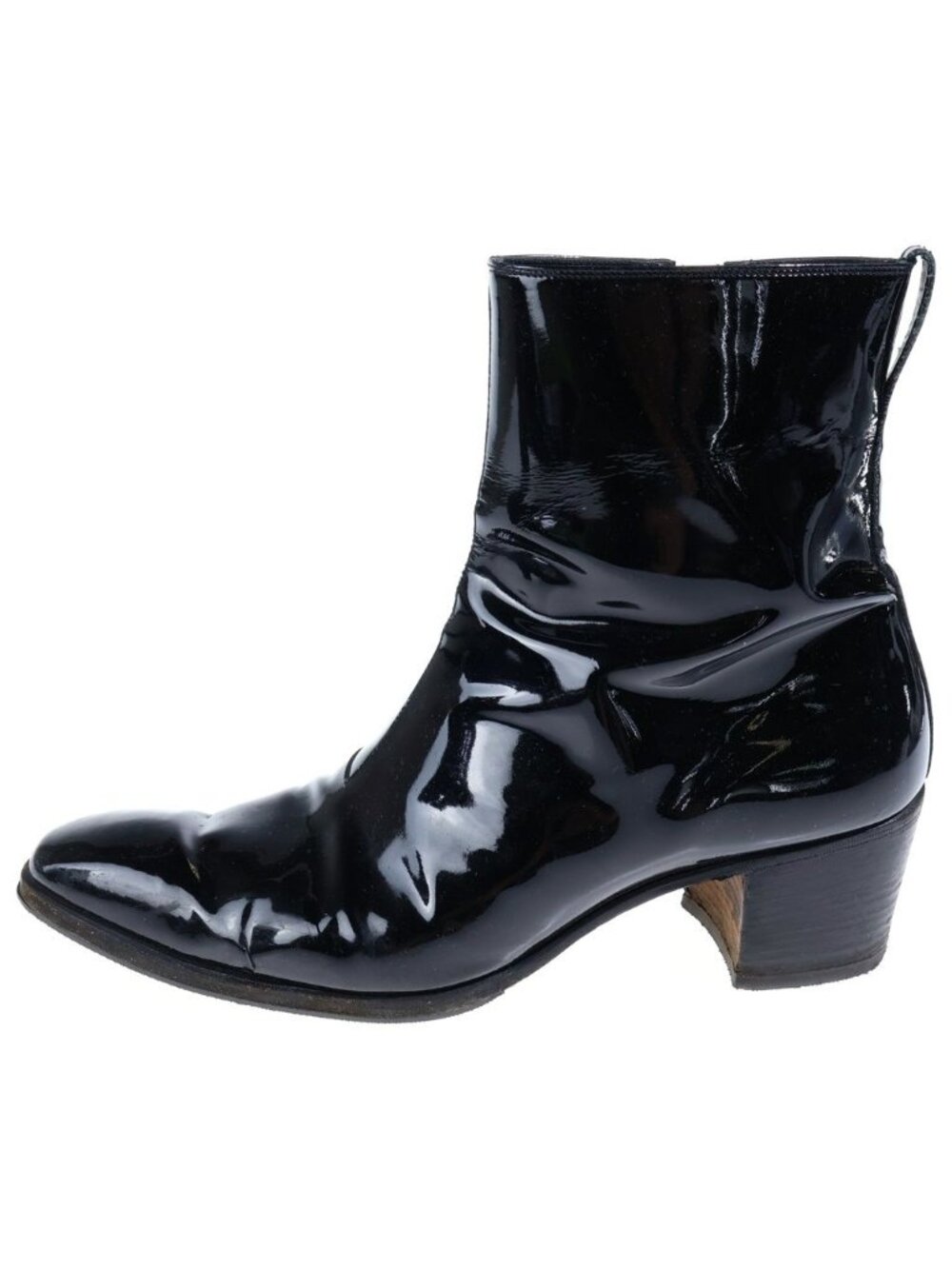 Saint Laurent Rive Gauche Johnny Patent Leather Heels Boots Black